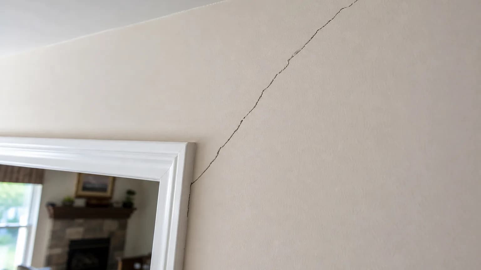 Drywall crack repair candidate: a hairline crack from a doorway corner up a living room wall in a Chester County, PA home