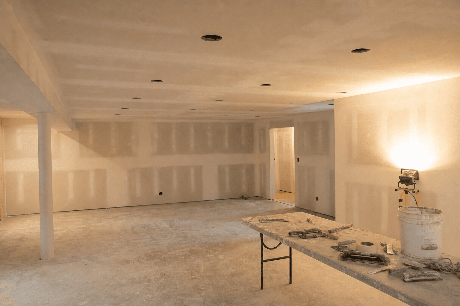 Professional basement drywall in a Chester County home